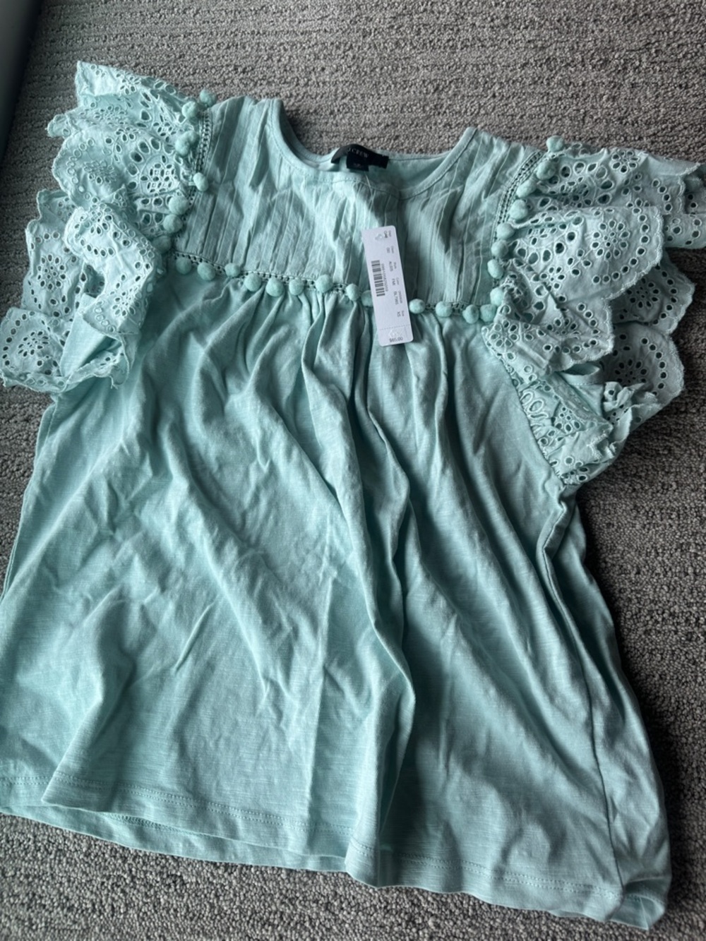 J. Crew Mint Green Eyelet Sleeve Short Sleeve Tee